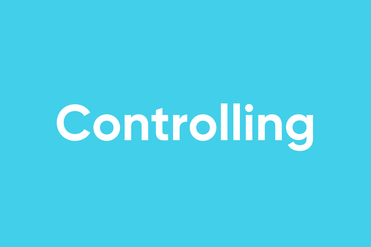 Icon mit dem Begriff "Controlling" auf türkisfarbenem Hintergrund.